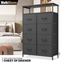 8 Black Drawer Dresser Chest of Fabric Drawer Clothing Organizer Storage Cabinet