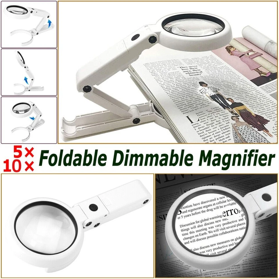 LED Tischlupe mit Ständer 5x und 10x Fach Vergrößerung Arbeitslupe Leselupe Lupe - Bild 2 von 4