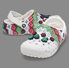 Crocs Classic Lined Holiday Christmas Charm Clogs Shoes White Size M7/W9