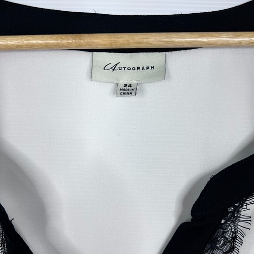 Autograph Sheer Blouse Womens Plus Size 24 White Black Lace Trim Corporate - Picture 4 of 8