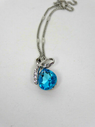 Sapphire Blue Crystal Pendant Necklace White Gold Plated Womens Fashion Jewelry - Picture 8 of 10