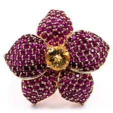 6.49ct Natural Round Citrine and Ruby Flower Ring 925 Sliver in Rose Gold Plated