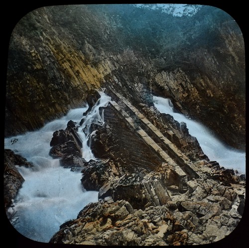 CONWAY FALLS & SALMON LADDER NORTH WALES 1887 PHOTOGRAPH Magic Lantern Slide