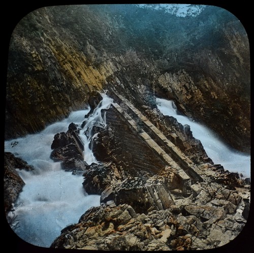 CONWAY FALLS & SALMON LADDER NORTH WALES 1887 PHOTOGRAPH Magic Lantern Slide - Picture 1 of 3