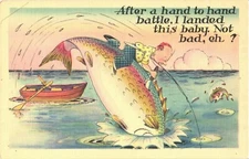 After A Hand And Hand Battle, I Landed This Baby, Not Bad Eh? Comic Postcard