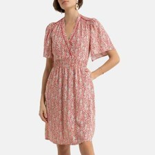 SEE U SOON Wrap Front V-Neck Dress Size Small 8 Red Graphic Print Tie Waist