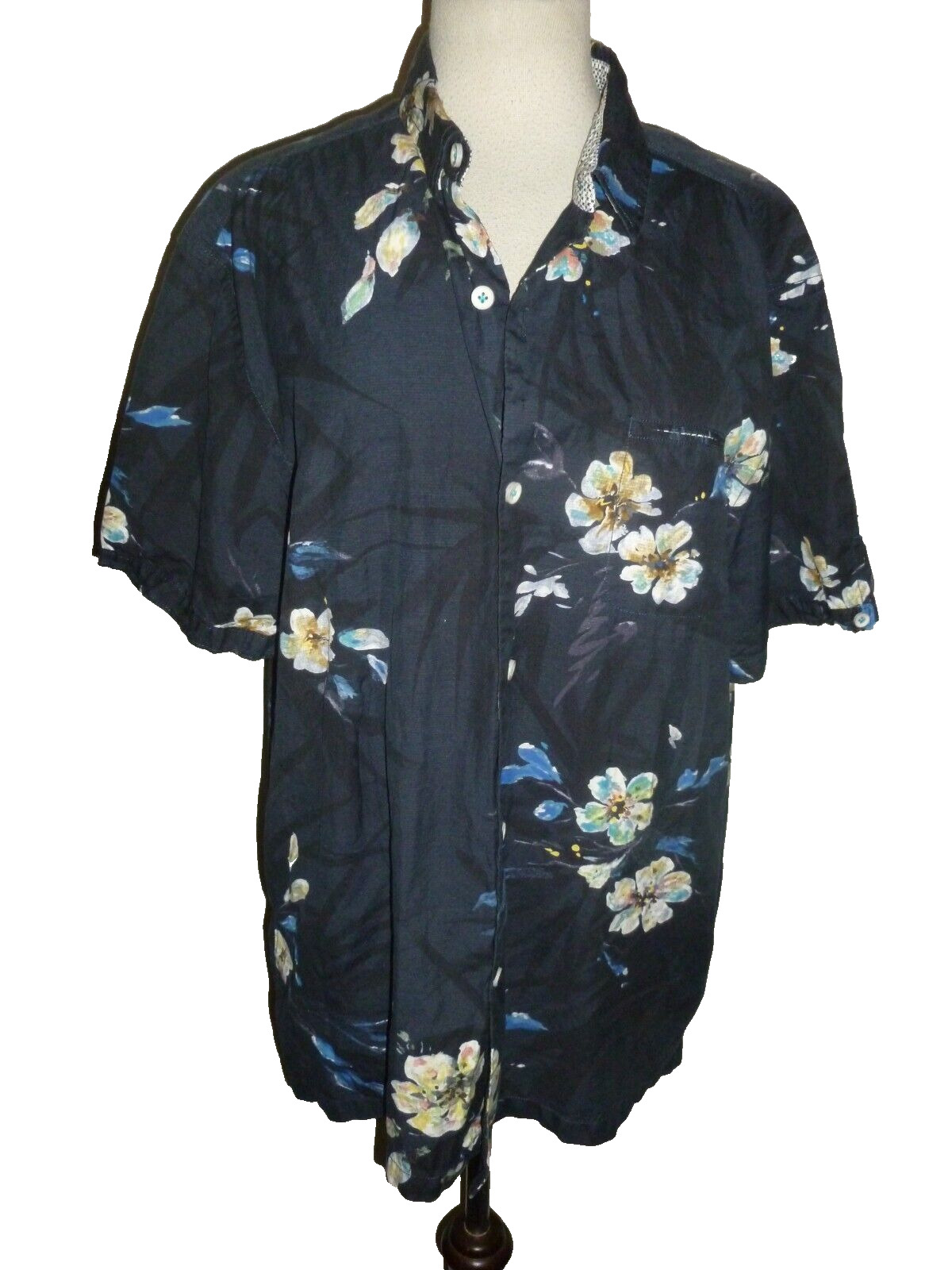 Tommy Bahama Mens Multicolor Floral Cotton Silk Shirt Size Sze L Large