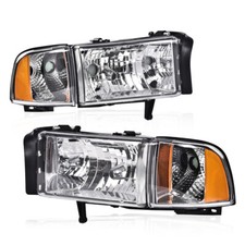 Amber Corner Chrome Headlights Assembly Fit For 94-02 Dodge Ram 1500 2500 3500