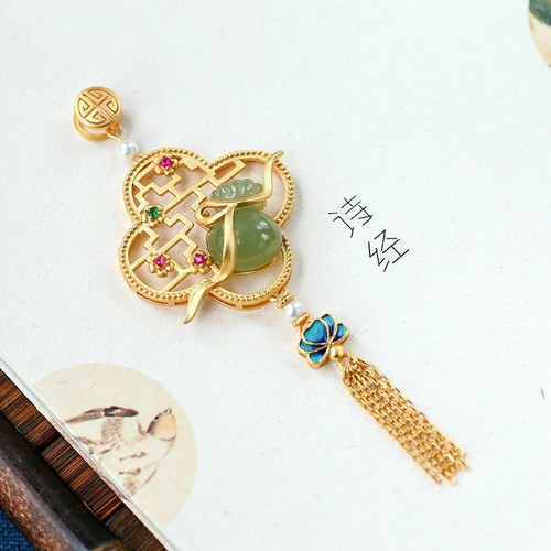 Chinesischer Stil Vintage Schlüsselbein Halskette lila Jade Kürbis Palast Stil Anhänger - Bild 11 von 11