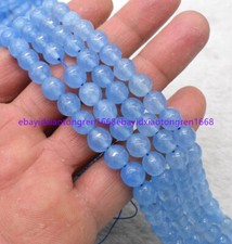Natural 6/8/10/12mm Faceted Light Blue Jade Round Gemstone Loose Beads 15"