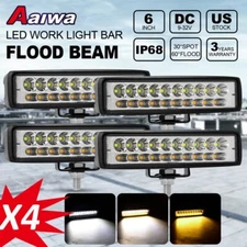 4x 6"Inch LED Work Light Bar Spot Flood Driving Lamp White & Amber Offroad SUV