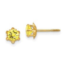 14k Yellow Gold 4mm Round Yellow Cubic Zirconia November Birthstone Stud Earring