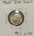 1964-D "D over D" Roosevelt Dime - AU - About Uncirculated - 90% Silver