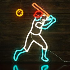 Baseball Neon Sign for Wall Decor,Dimmable Baseball Player LED Neon light,USB...
