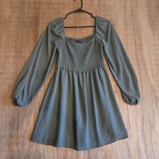 Cottagecore Smocked Mini Dress Womens XS Green Sage Balloon Sleeve Forever 21