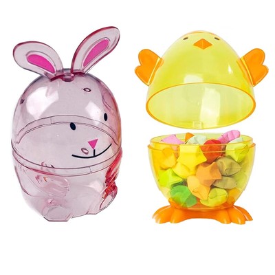 2 Kunststoff befüllbare Eier Osterhase und Küken Figur für Eiersuche