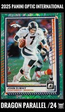John Elway 2025 Panini Donruss Optic #171 Dragon Prizm /24 Denver Broncos