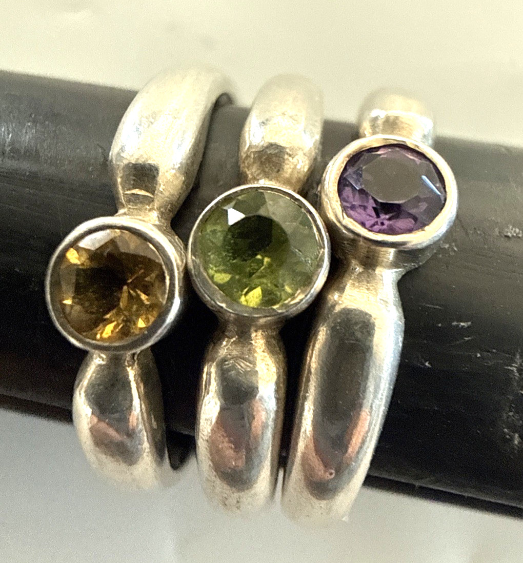 3 Sterling 925 Gemstone Rings Stackable Amethyst … - image 9