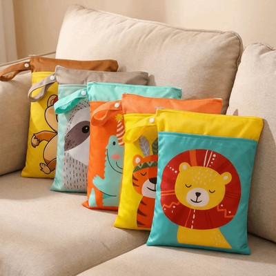 Tragbare Cartoon Nass Trocken Tasche Doppeltasche Wasserdicht Windeltasche Waschbar