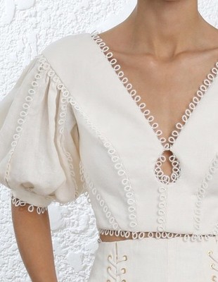 Authentic Zimmermann Painted Heart Tear Bodice In Ivory Embroidered Corset Sz0 