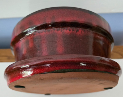 Dark Red 8'' Round Ceramic Plant Pot w/Attached Saucer