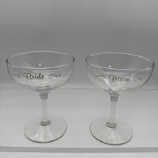 Vintage Bride and Groom Champagne Couple Glasses