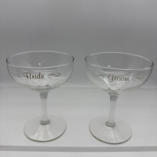 Vintage Bride and Groom Champagne Couple Glasses