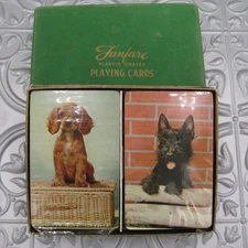 E.E. Fairchild Vtg 2 Deck Playing Cards Scottie Dog Cocker Spaniel In Box Stamps