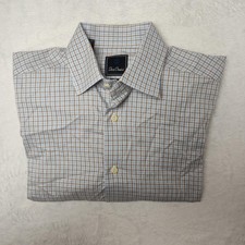 David Donahue Shirt Mens 15.5 32/33 Blue Brown Check Trim Fit Dress Long Sleeve