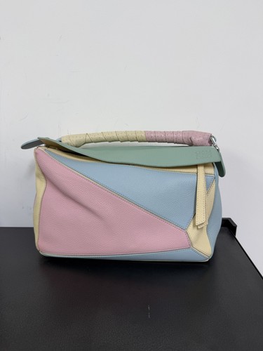 AUTH Loewe Puzzle Medium Macaron Multicolor Calfskin Silver Hardware Shoulder