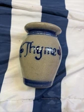 Rowe Pottery Stoneware 1992 Spice Herb Covered Jar Thyme Gray Blue CLEAN