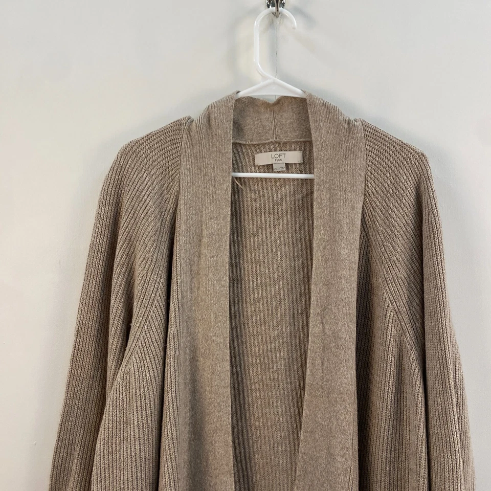 LOFT 女式 20/22 Plus 毛衣上衣开衫针织米色长袖开口棉 — 第 2/4 张图片