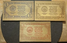 5/22-29/1949 SHREVEPORT LOUISIANA HOLIDAY IN DIXIE FESTIVAL 1/2/5 WOODEN NICKELS