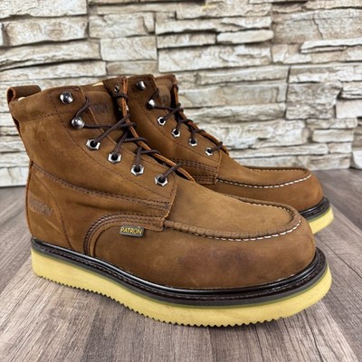 MENS PATRON ANKLE MOC TOE WORK BOOT LACE UP NOBUCK BROWN GENUINE LEATHER SIZE 11