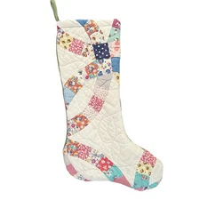 Vintage Quilt Handmade Christmas Stocking Primitive Farmhouse Cottage Chic 20”