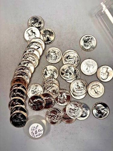 1960P WASHINGTON QUARTER 90% SILVER CH. BU BRILL UNC 40 COIN ROLL TYPE B REVERSE