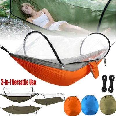 3-in-1 Camping Hammock Tent with Mosquito Net Hanging Bed Dual-Way Zipper 440lbs
