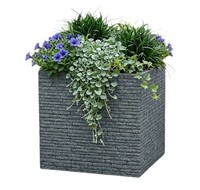 Large Square Brick Effect Planter Ash Grey Slate Plastic Patio Plant Pot 38cm
