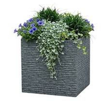Large Square Brick Effect Planter Ash Grey Slate Plastic Patio Plant Pot 38cm