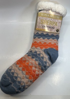 Heat Trendz Sherpa Lined Socks - One Size Fits All Unisex /Blue Orange New