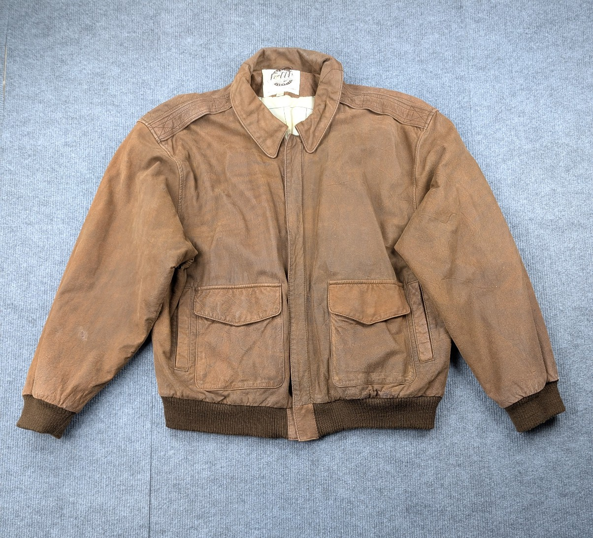 GIII Leather Jacket Mens Large Flight Bomber Vintage Brown Global Identity 90s