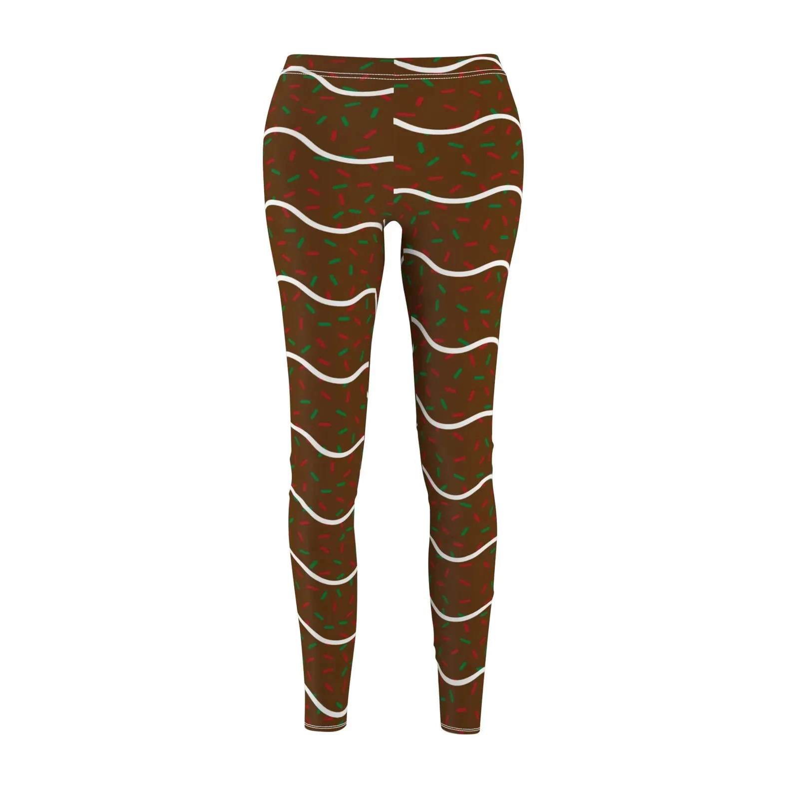 Stretchy Christmas Tree Chocolate Leggings Women Holiday Xmas Printed Pants