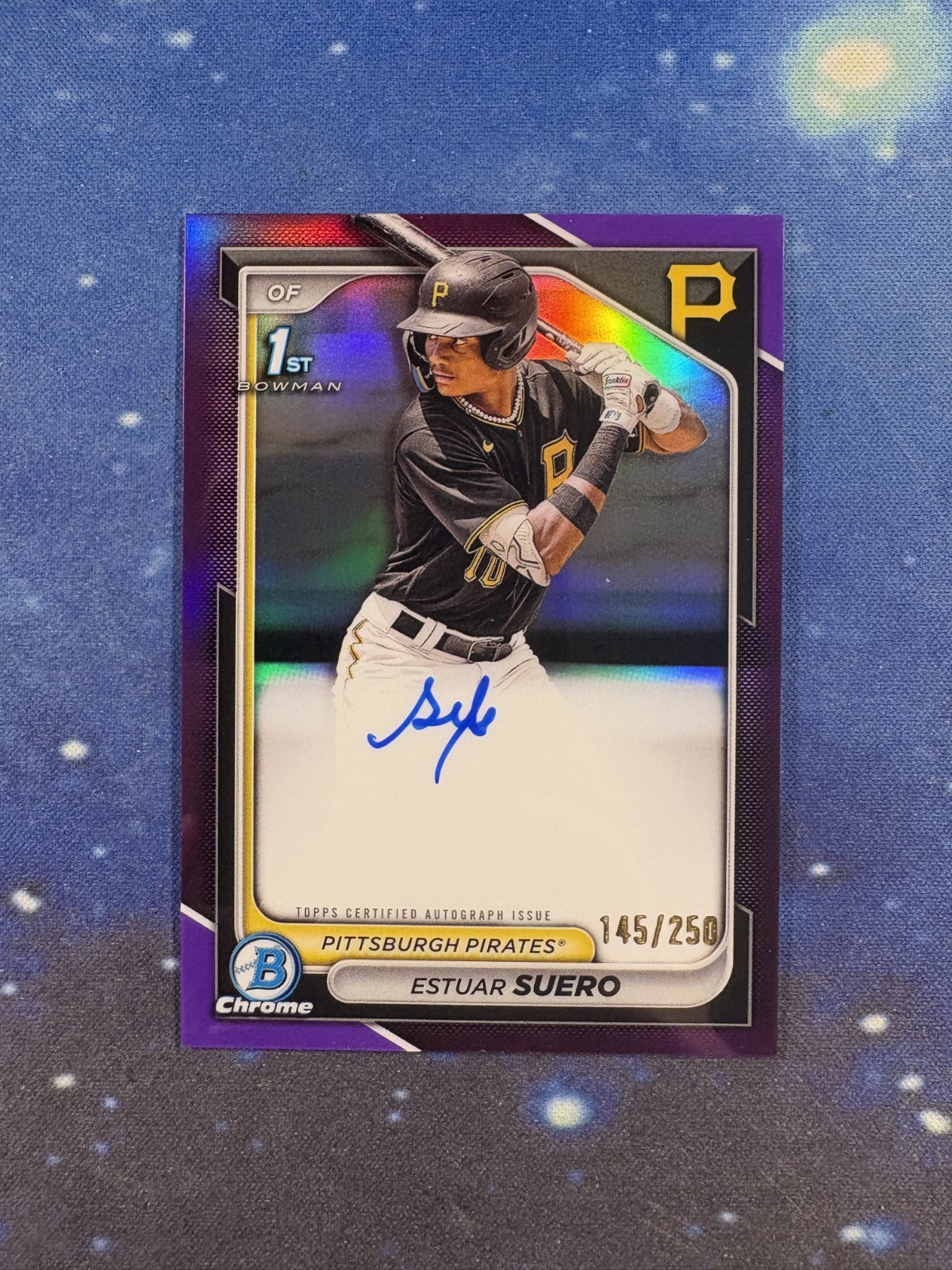 2024 Bowman Chrome #CPA-ES Estuar Suero 1st Purple Refractor Auto /250 Pirates