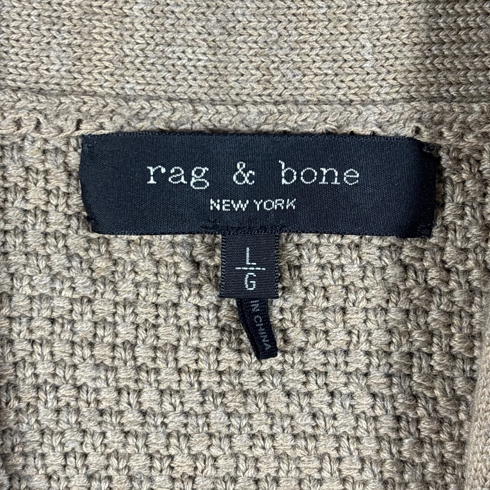 Rag & Bone Cardigan Sweater MENS LARGE Wool Blend Shawl Collar Textured Khaki - Image 4 of 4