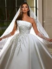 Abito da sposa senza maniche paillettes abito da sposa raso senza spalline abito da ballo senza velo