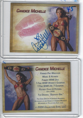 セール…キャンディスミシェル直筆サイン入り写真…Candice Michelle Candice Michelle Signed & Kissed Trading Card #45 WWE Model