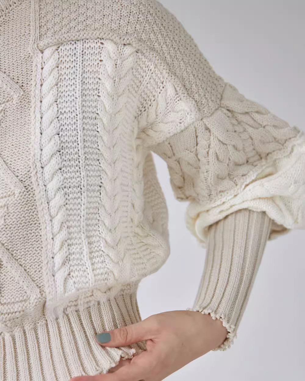 Japan womens patchwork puff sleeve distressed cot… - image 3