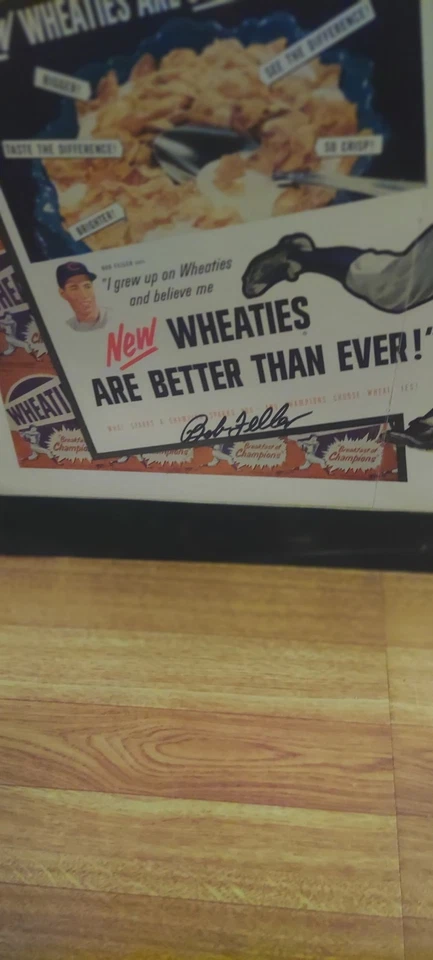 Quadro pôster autografado de Bob Feller Wheaties - Imagem 2 de 3