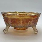 Fenton Butterfly & Berry Iridescent Marigold 3 Footed Bowl 8.5x4” Vintage Read