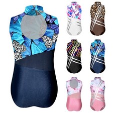 Girls Bodysuit Gym Leotards Team Uniform Jumpsuit Ballet Dance Sleeveless